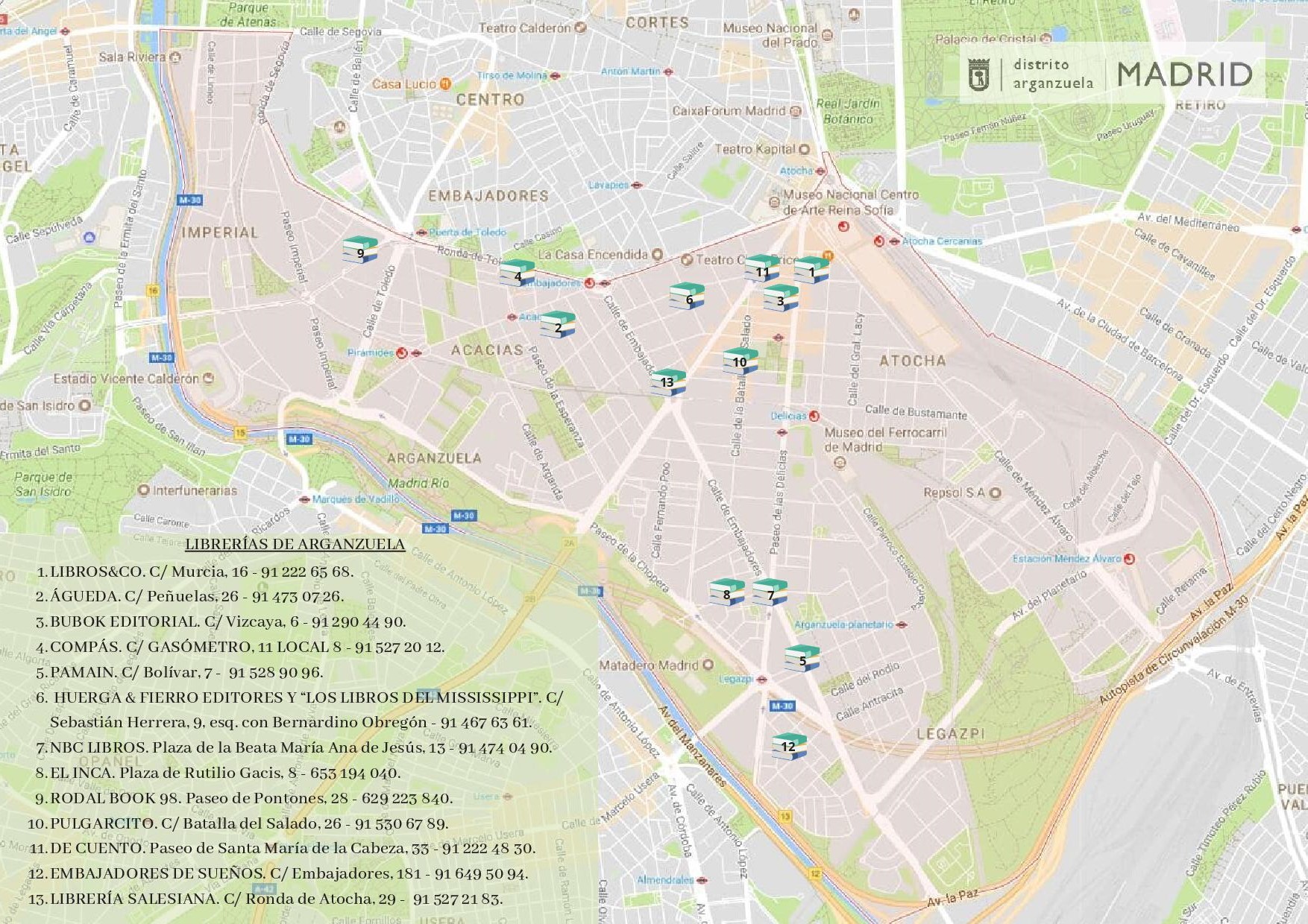 Mapa de librerías del distrito de Arganzuela